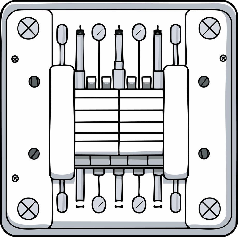 Precision Engineering Device Illustration with Gauges and Stacked Components vector