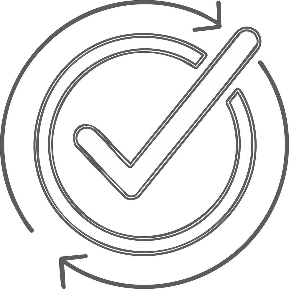 Check Mark inside a Circle with Arrows Indicating Renewal or Repeat vector