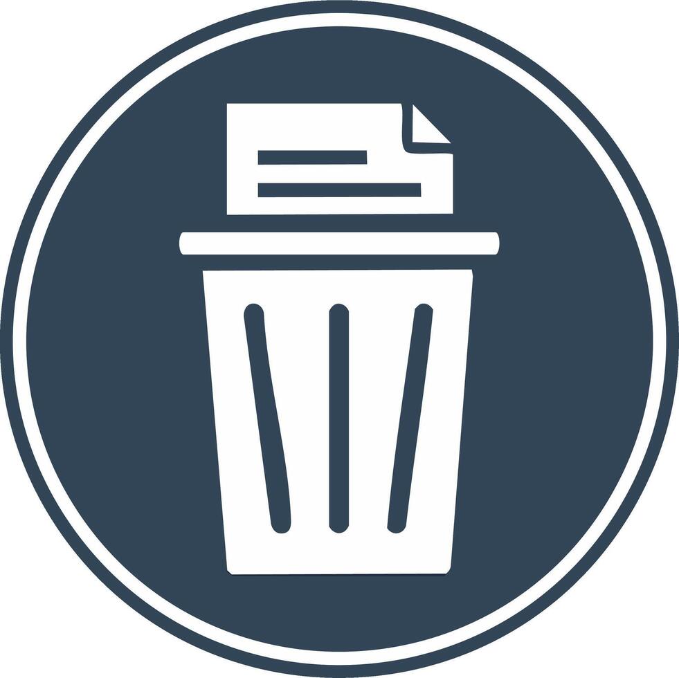 Trash can with document icon inside a circle, representing deletion, waste, or removal vector