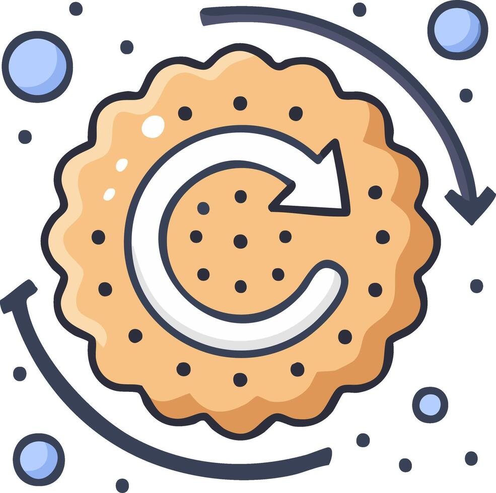 Sweet cookie with refresh arrow and flowing circular lines symbolizing a repeating process vector