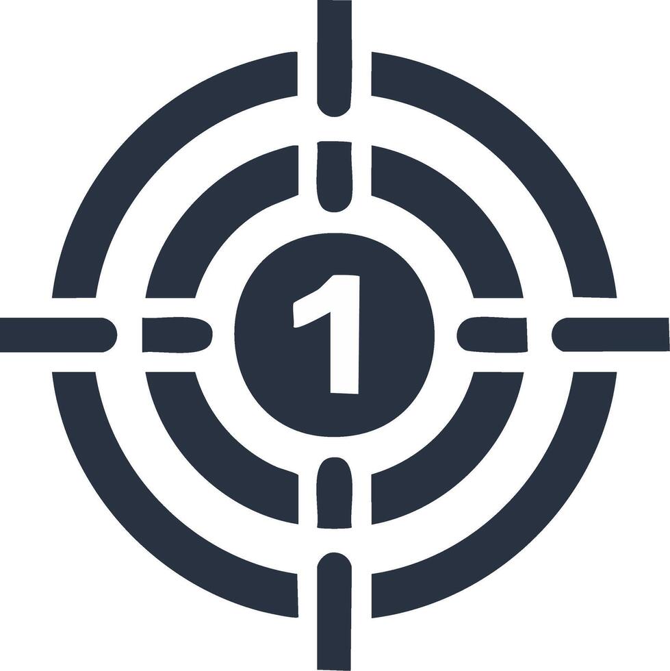 Target symbol with the number one in the center representing focus accuracy and achievement vector