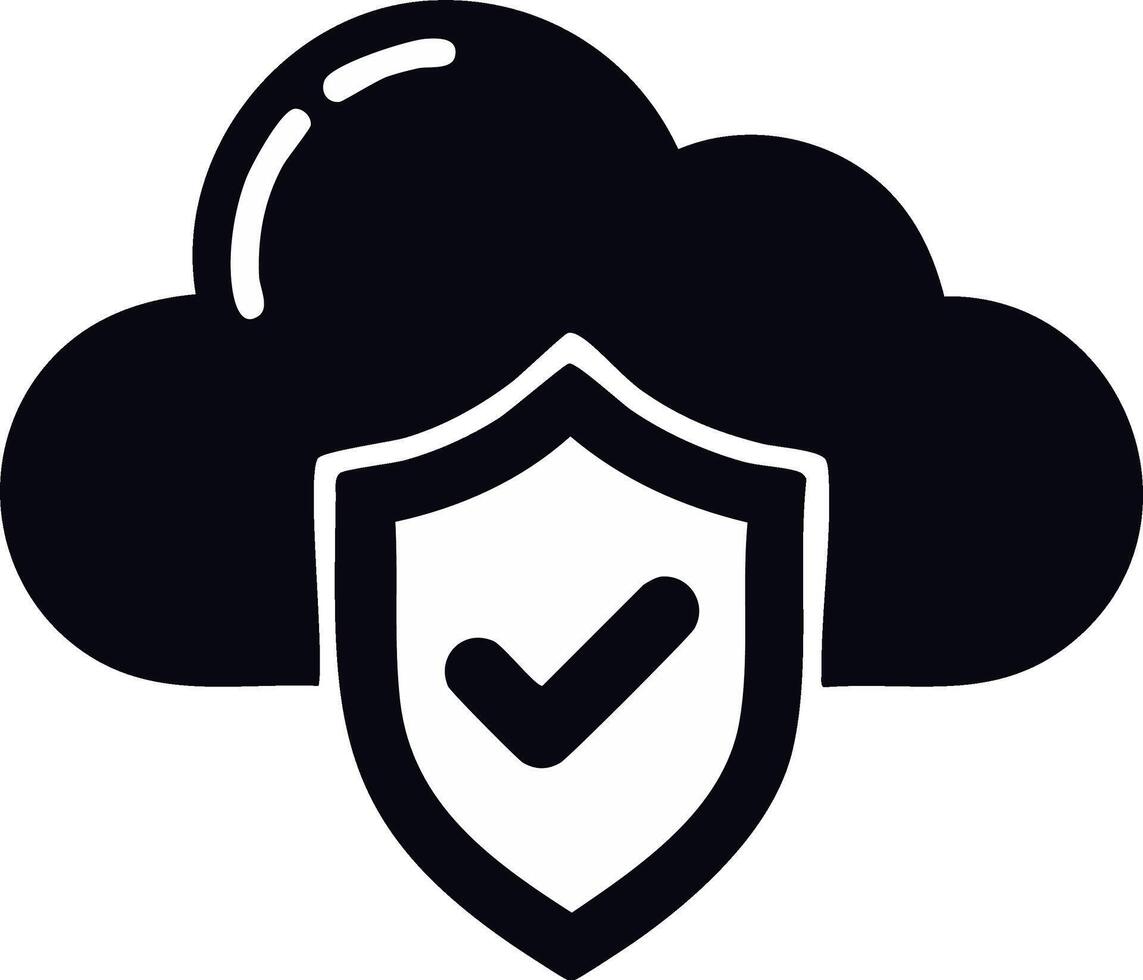 Secure cloud storage icon with a shield and checkmark symbol representing cybersecurity and data protection vector