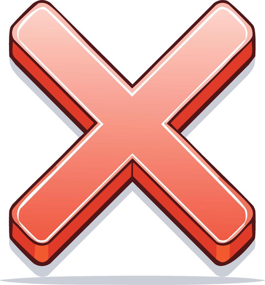 Three dimensional red cross mark X symbol icon for no wrong or rejection concept vector