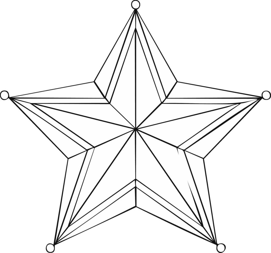 Geometric star shape outline with circles on each tip, monochrome design vector