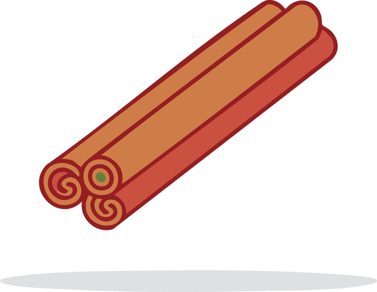 Three rolled cinnamon sticks with red outer casing and orange inner spirals vector