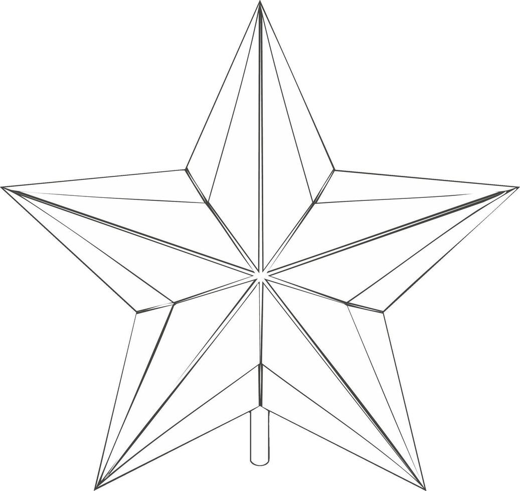Simple five pointed star outline with geometric facets and a stem on a white background vector