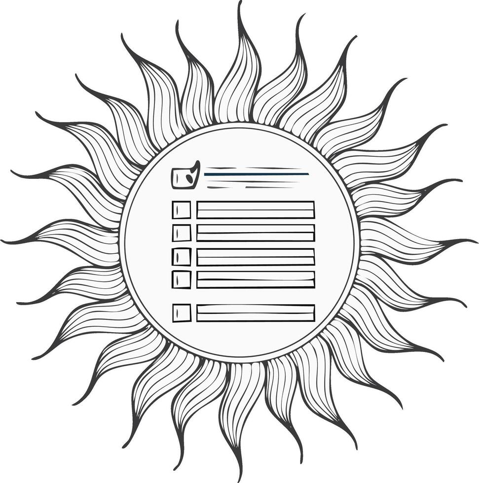 Sun emblem with checklist and radiating sunburst pattern for tasks and planning vector