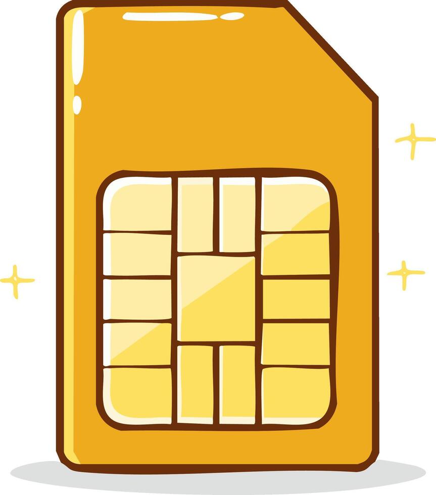 Shiny gold SIM card illustration for mobile phone cellular communication and data network vector