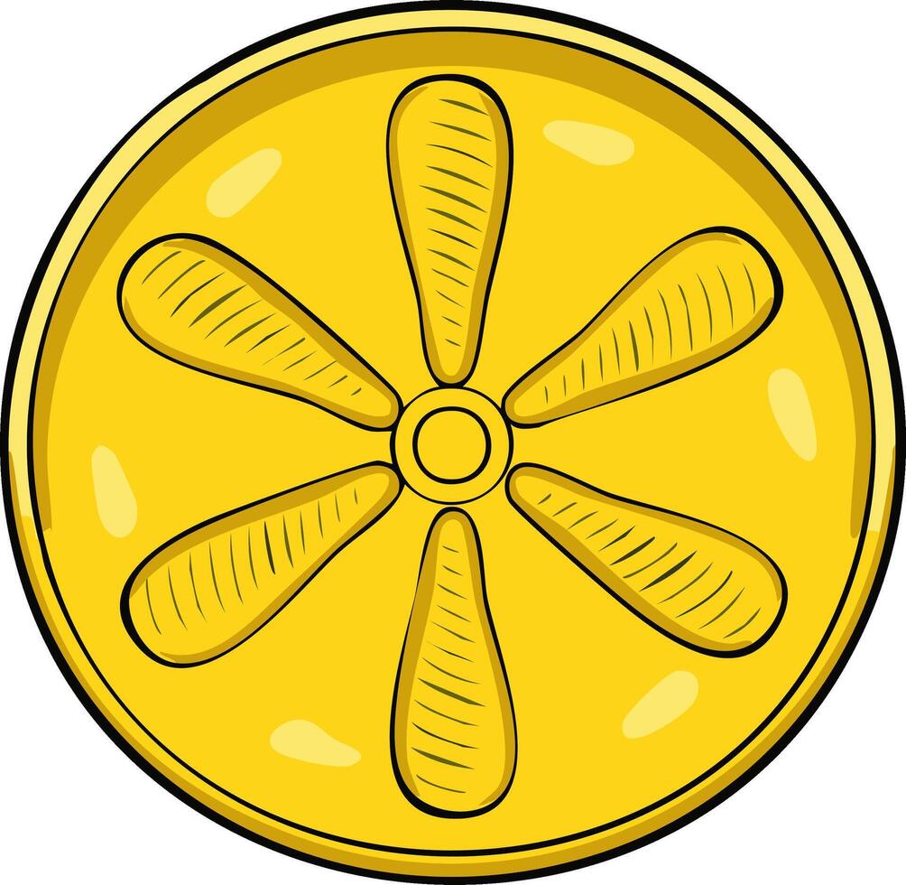 Stylized Yellow Citrus Slice with Segmented Design, Isolated Round Fruit Graphic, Fresh Design vector