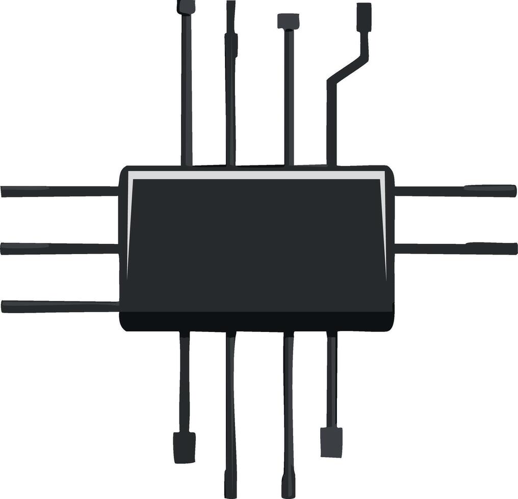 Electronic microchip integrated circuit with multiple pins for modern technology concepts vector