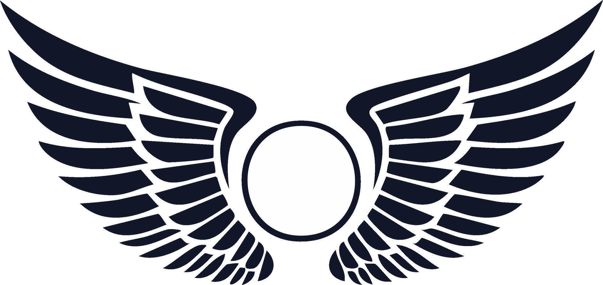 Symmetrical dark wings and empty circle graphic design element illustration vector