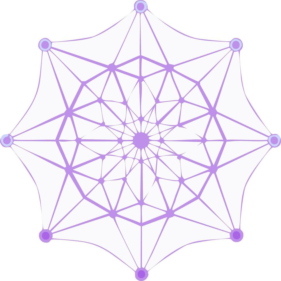 Intricate Geometric Snowflake Pattern with Purple Lines and Soft Blue Dots vector