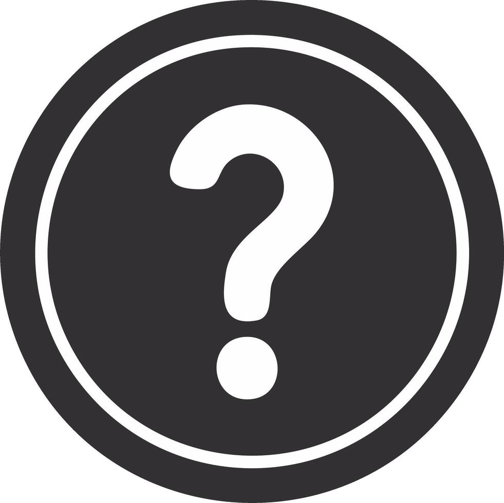 Question mark icon in a black circle. Simple flat graphic for help, support, and FAQ vector