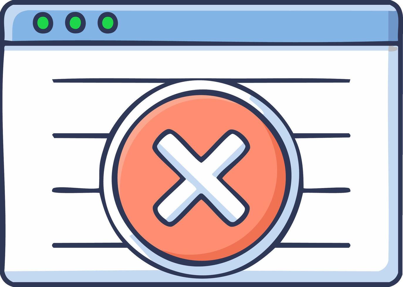 Web browser window showing a large orange X mark indicating a close delete or error vector