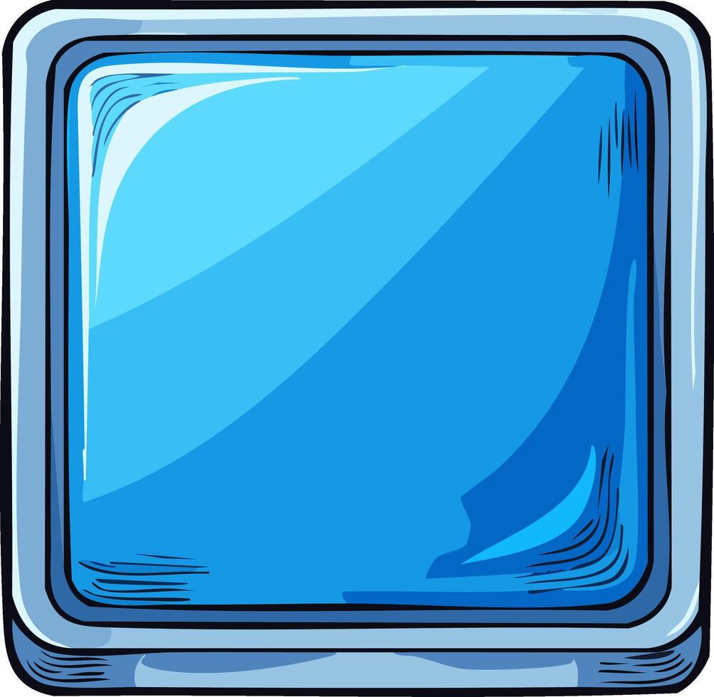 Shiny Blue Square Button with Metallic Frame Hand Drawn Style vector