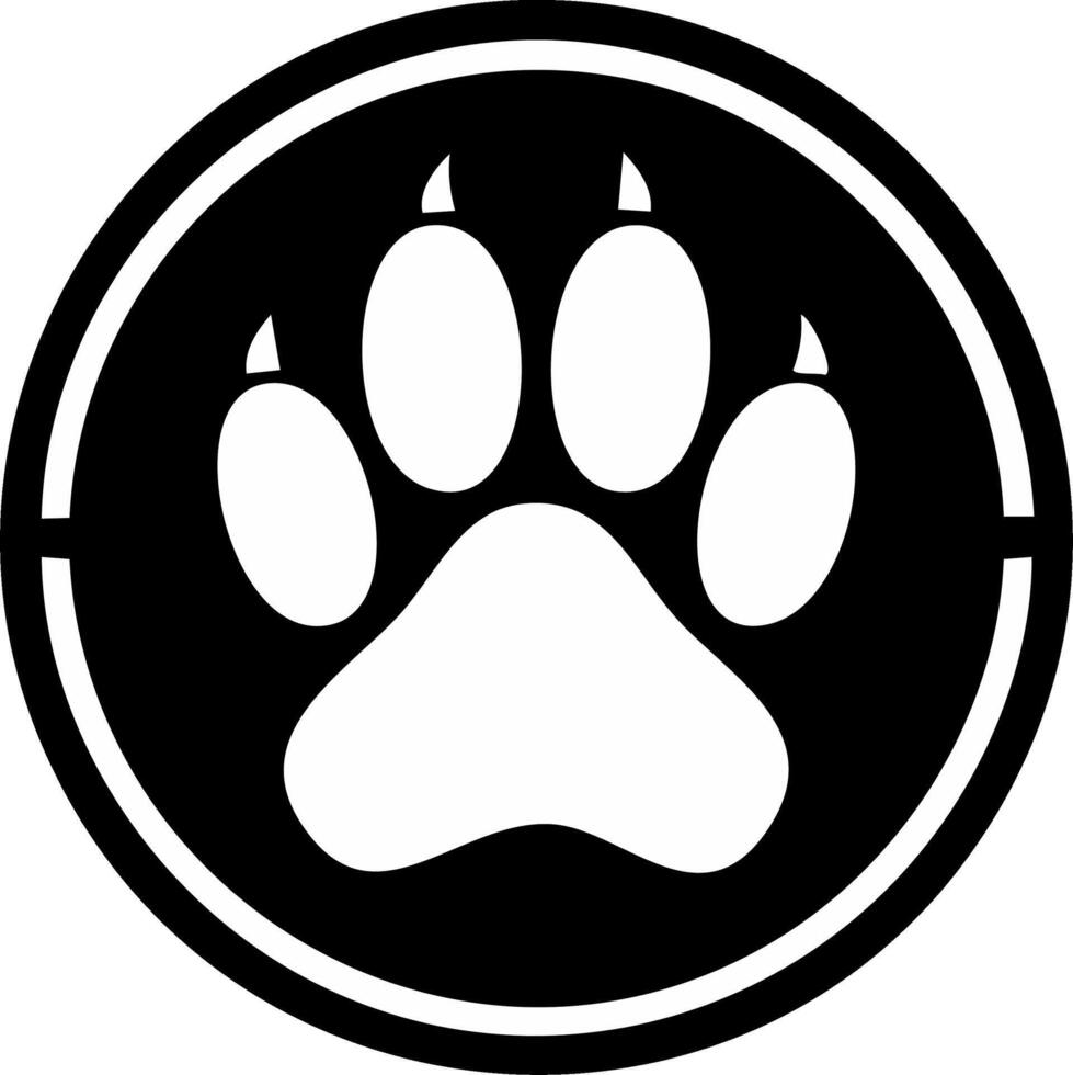 Bold wild animal paw print icon with sharp claws inside a black circular frame vector