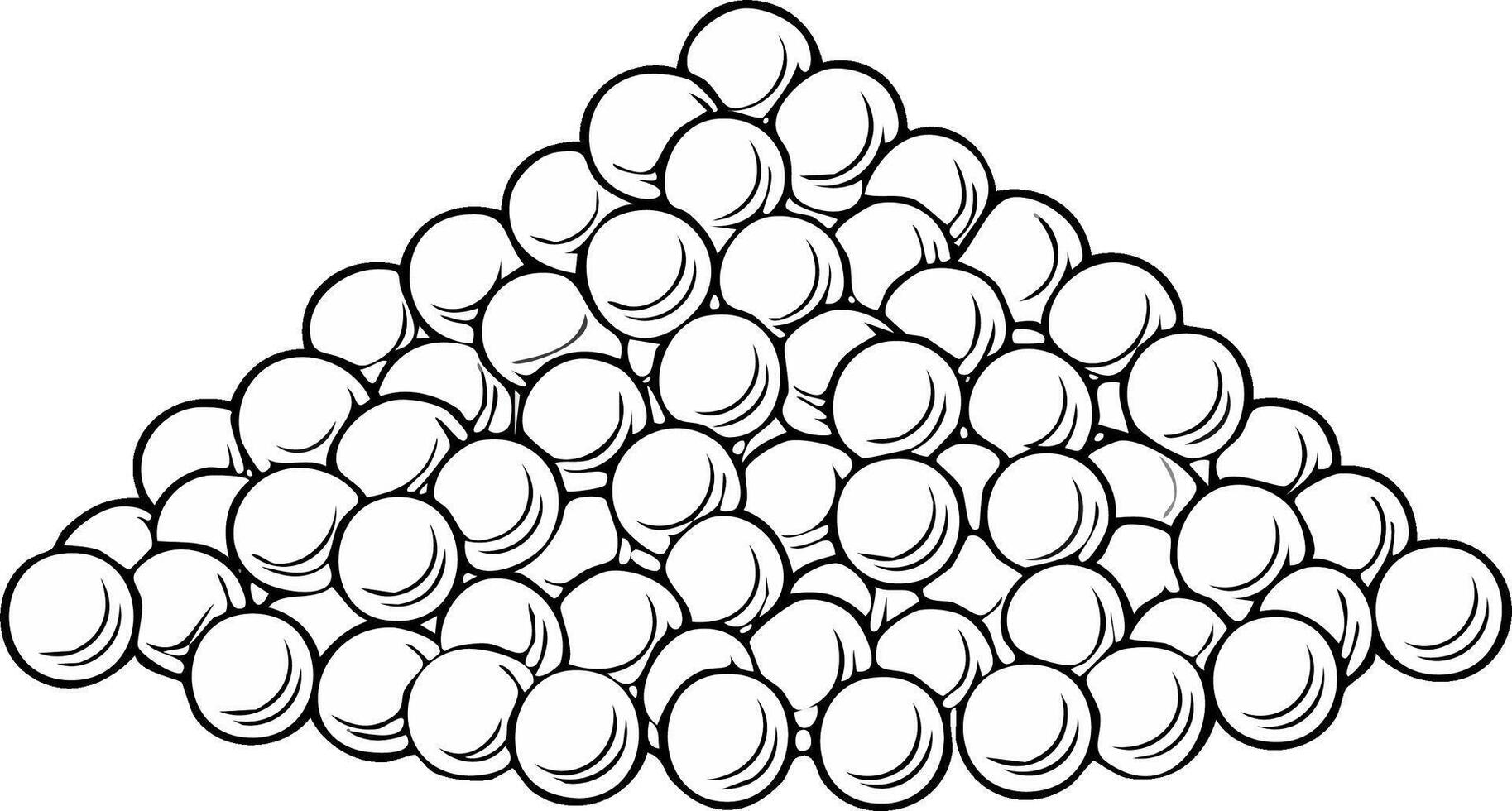Illustration depicting heap of spheres forming pyramid shape, outline drawing, monochrome graphic for geometric concepts and abstract visualizations vector
