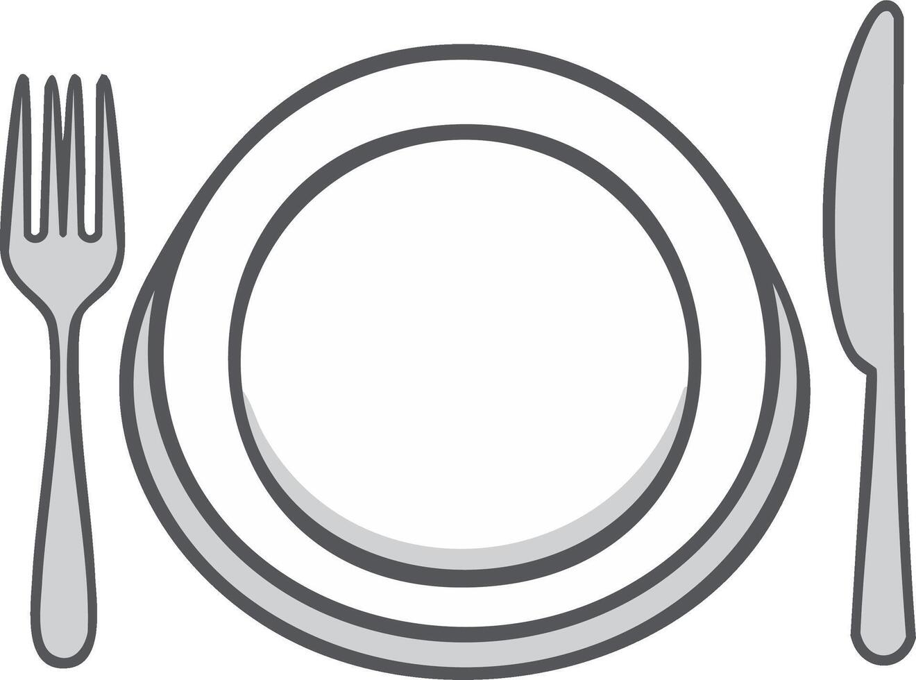 Modern Table Setting with Empty Plate, Fork, and Knife Icon, Restaurant Concept vector