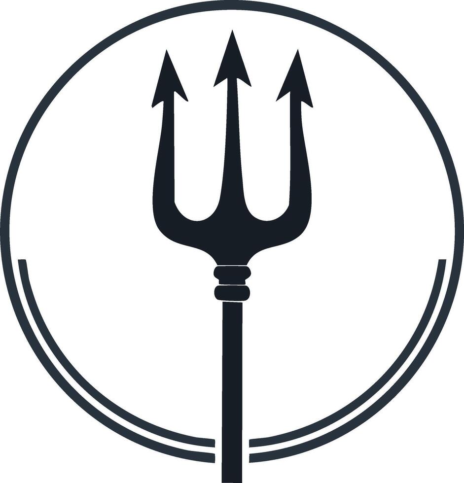 Minimalist trident icon within a circular frame design element illustration vector