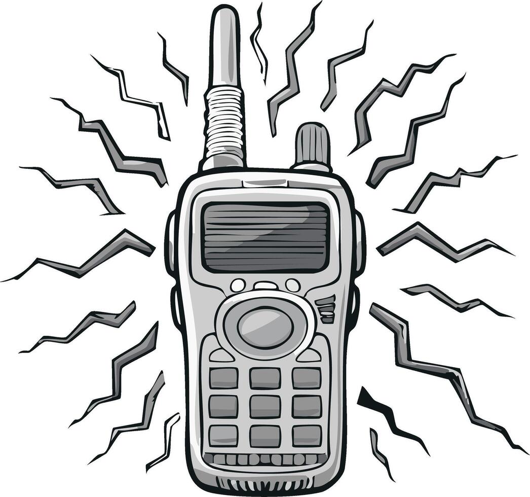 Cartoon style portable radio device emitting signals with zig zag lines vector