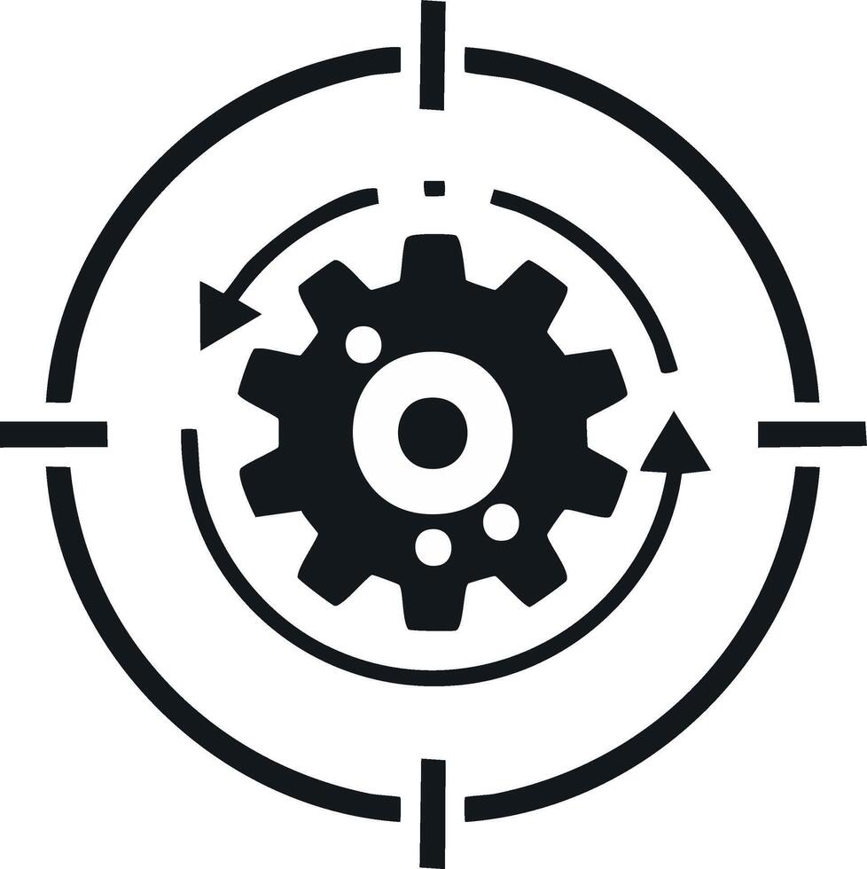 Gear Rotation with Arrows in Target Graphic Symbol Machine Concept vector