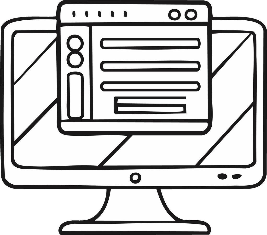 mano dibujado monitor con un surgir ventana, representando computadora y información vector