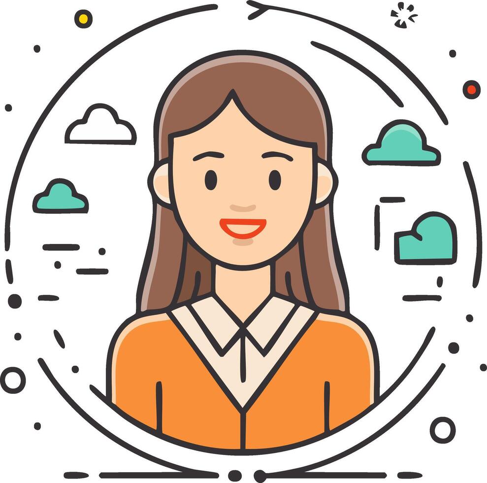 Woman's portrait with abstract elements signifying thoughts or ideas surrounded by a circular frame vector