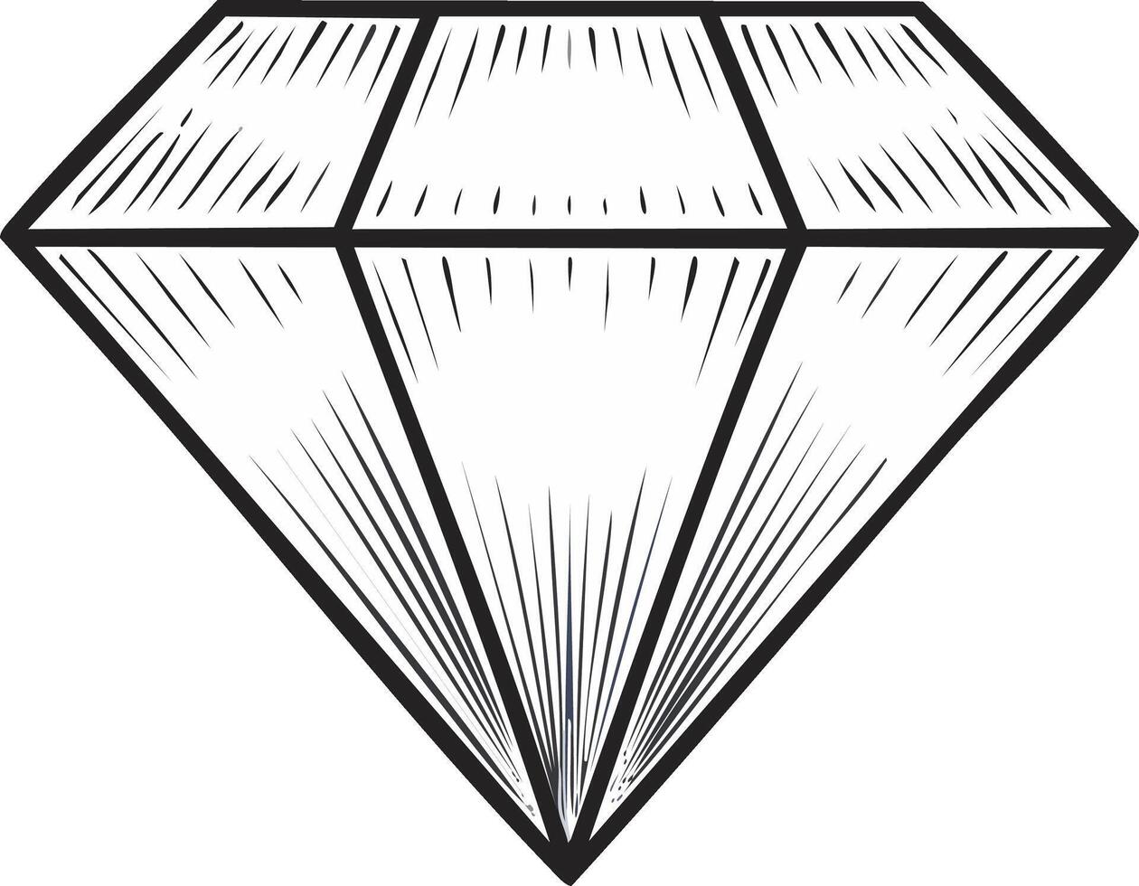 Bold single diamond drawing with graphic linear fill creating a geometric gemstone aesthetic, design element, simple precious stone outline vector