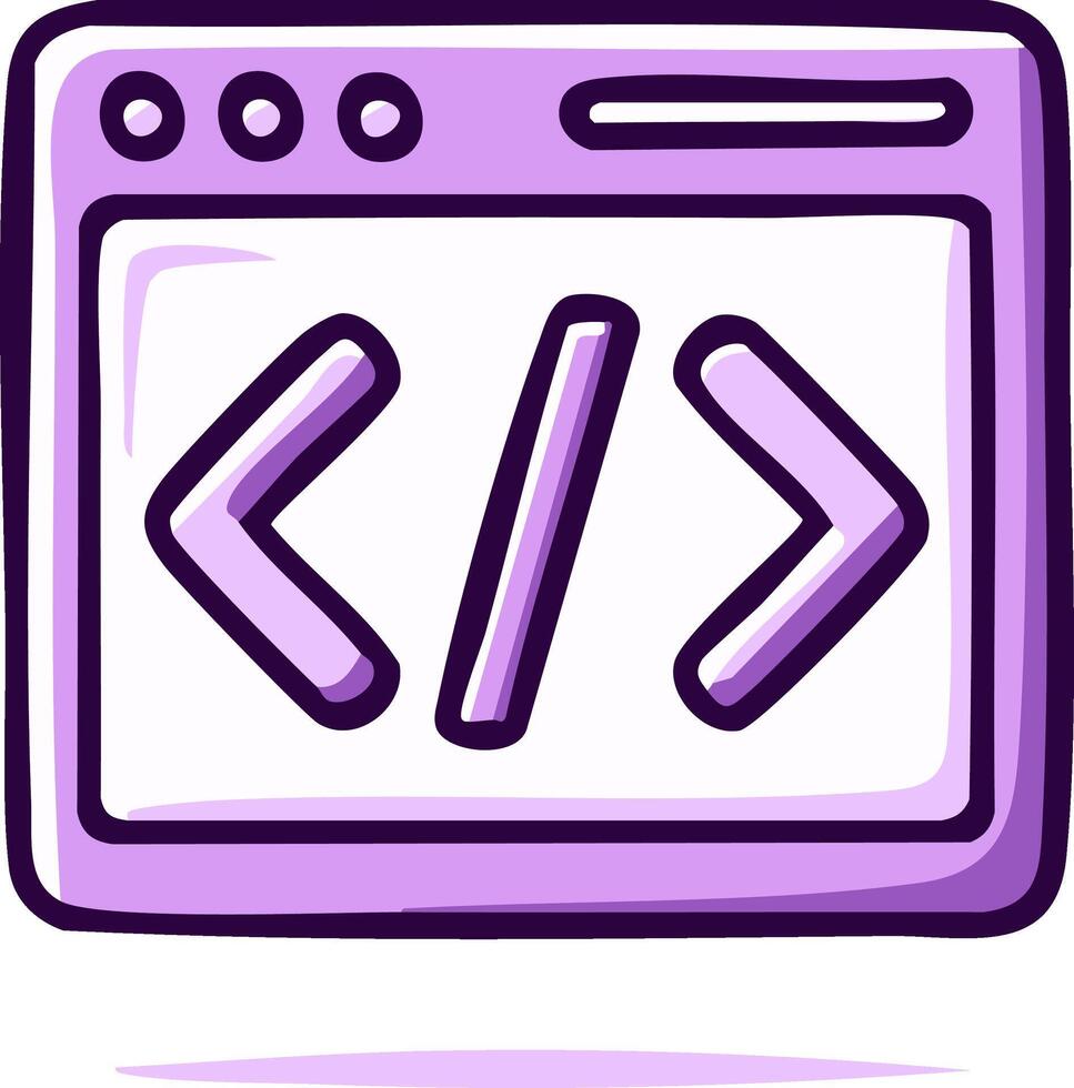Purple Coding Window Shows HTML Programming Symbol with Less Than and Greater Than Signs vector