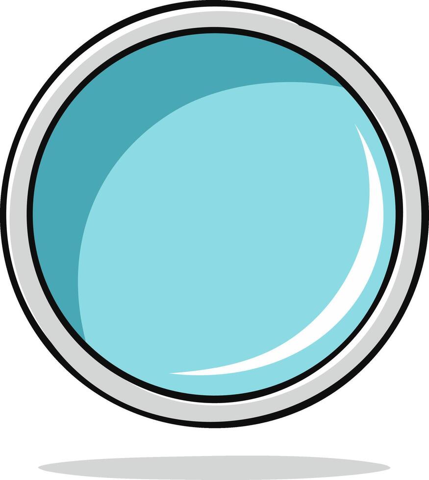 Glossy light blue circle button interface element with silver border vector
