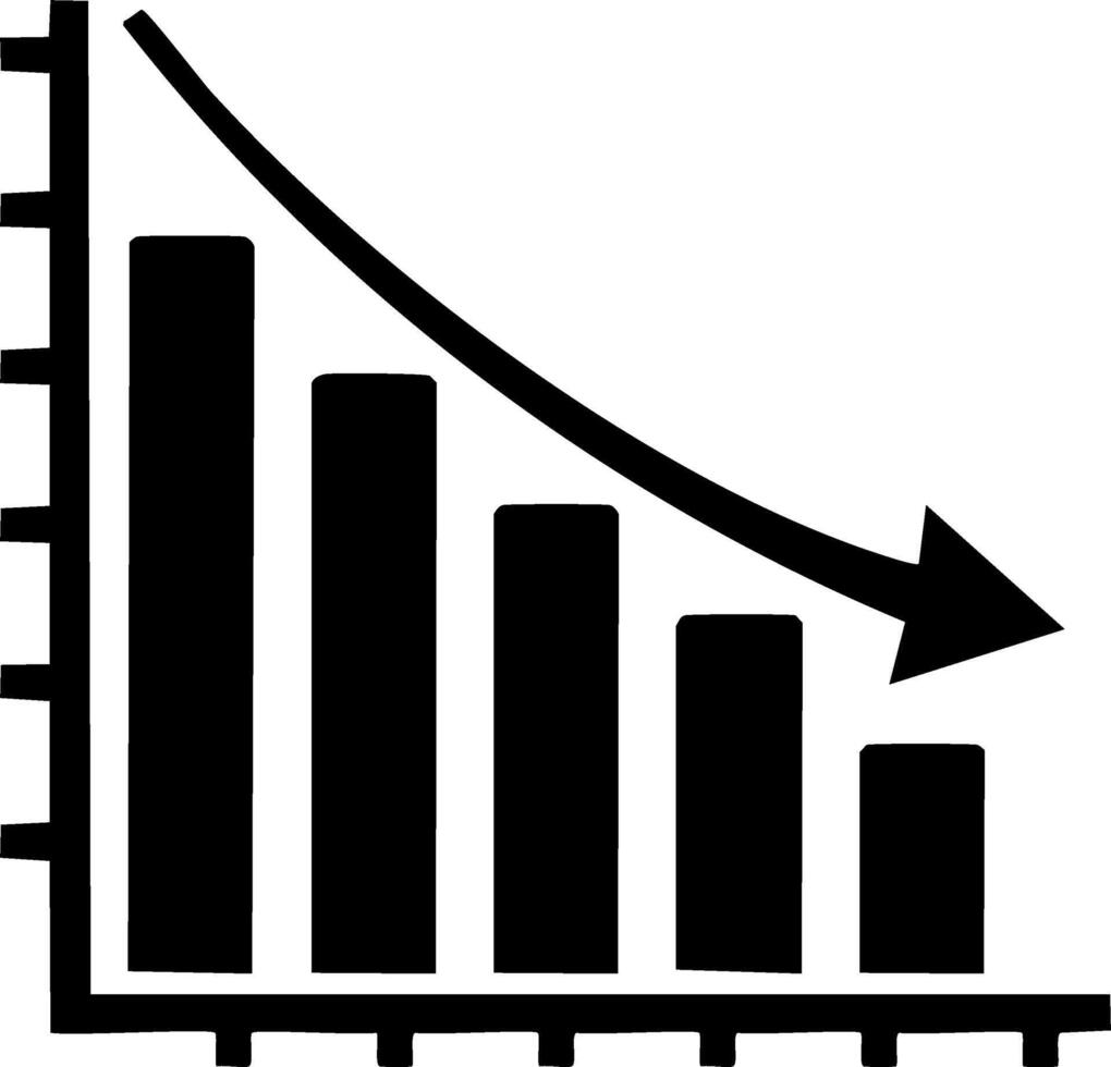 Declining Bar Chart Representing Loss, Reduction, and Negative Trends with a Downward-Pointing Arrow Graphic vector