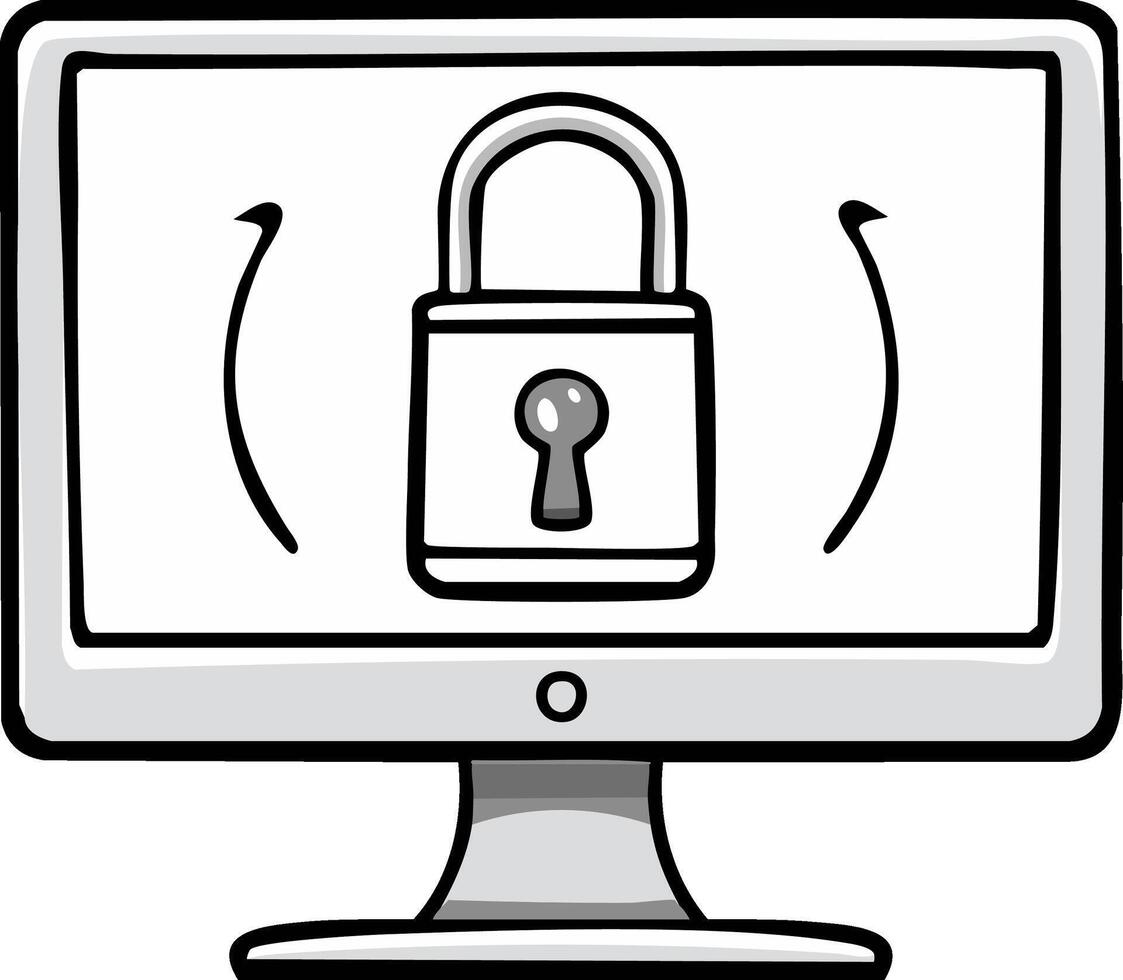 Computer Monitor Screen Displaying Padlock Icon with Refresh Arrows for Security Concept Design vector