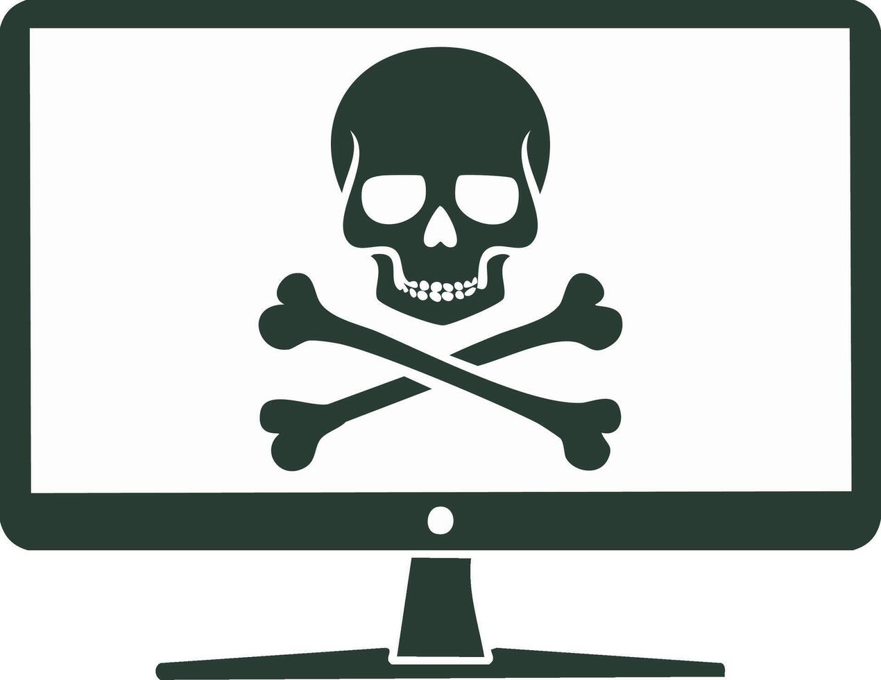 Digital threat warning icon with skull and crossbones on computer monitor display vector