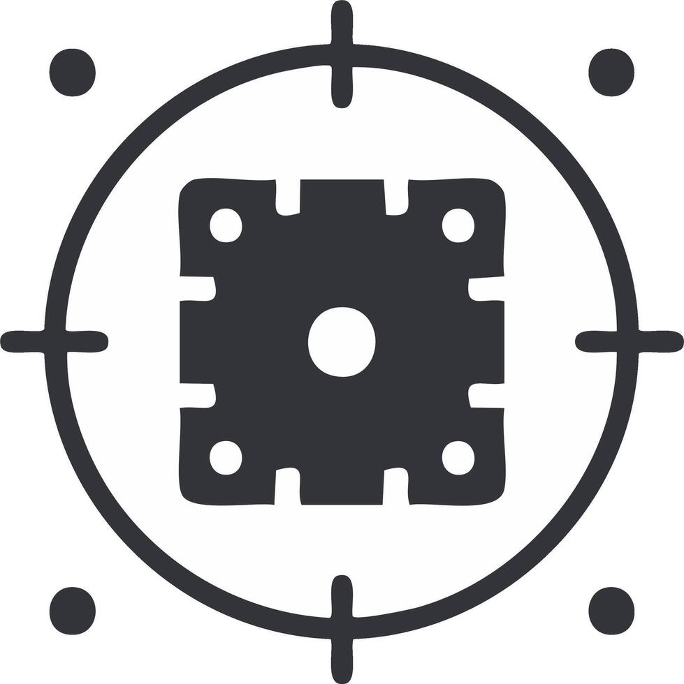 Electronic component icon with crosshair and surrounding dots, representing technology, targeting, and precision concept vector