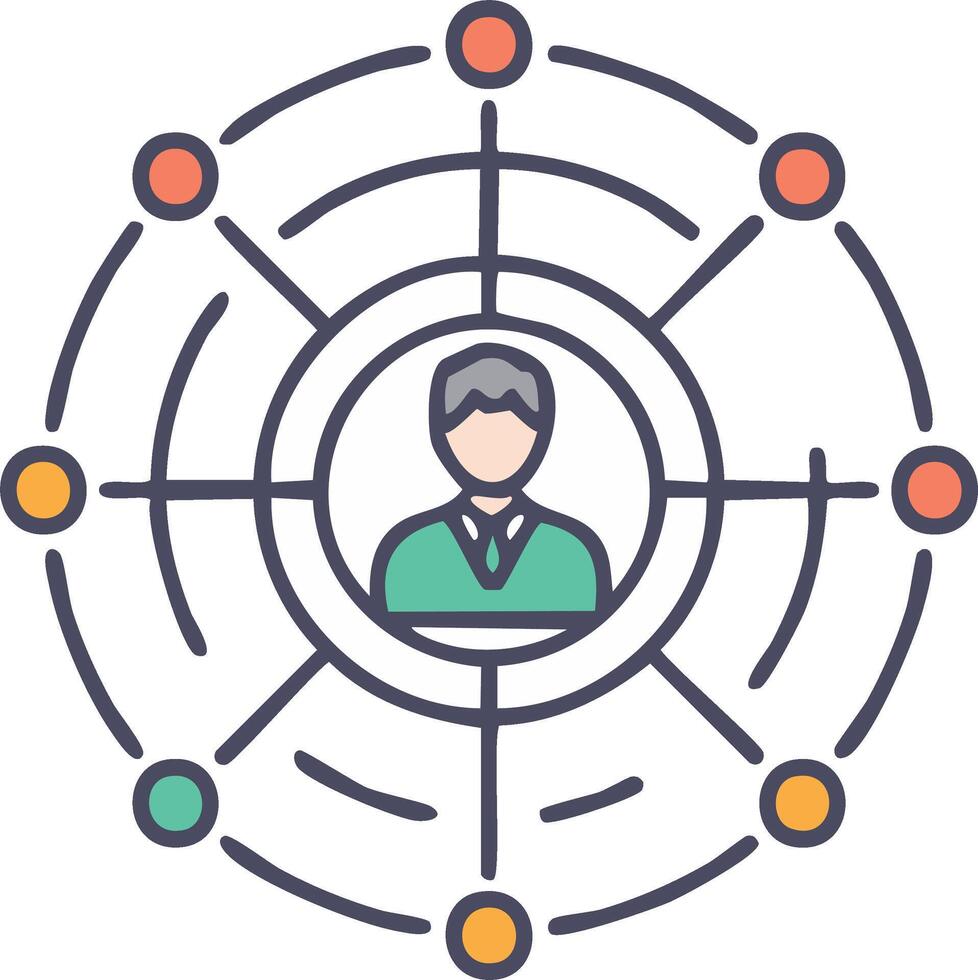 Person connected to network nodes hub and spoke diagram illustration vector
