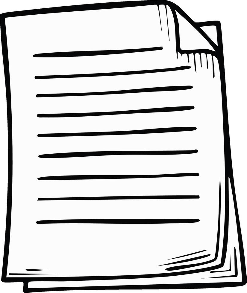 Stack of Paper with Text Lines and Corner Folded Drawing illustration, Doodle style lined sheets, letter document drawing concept vector