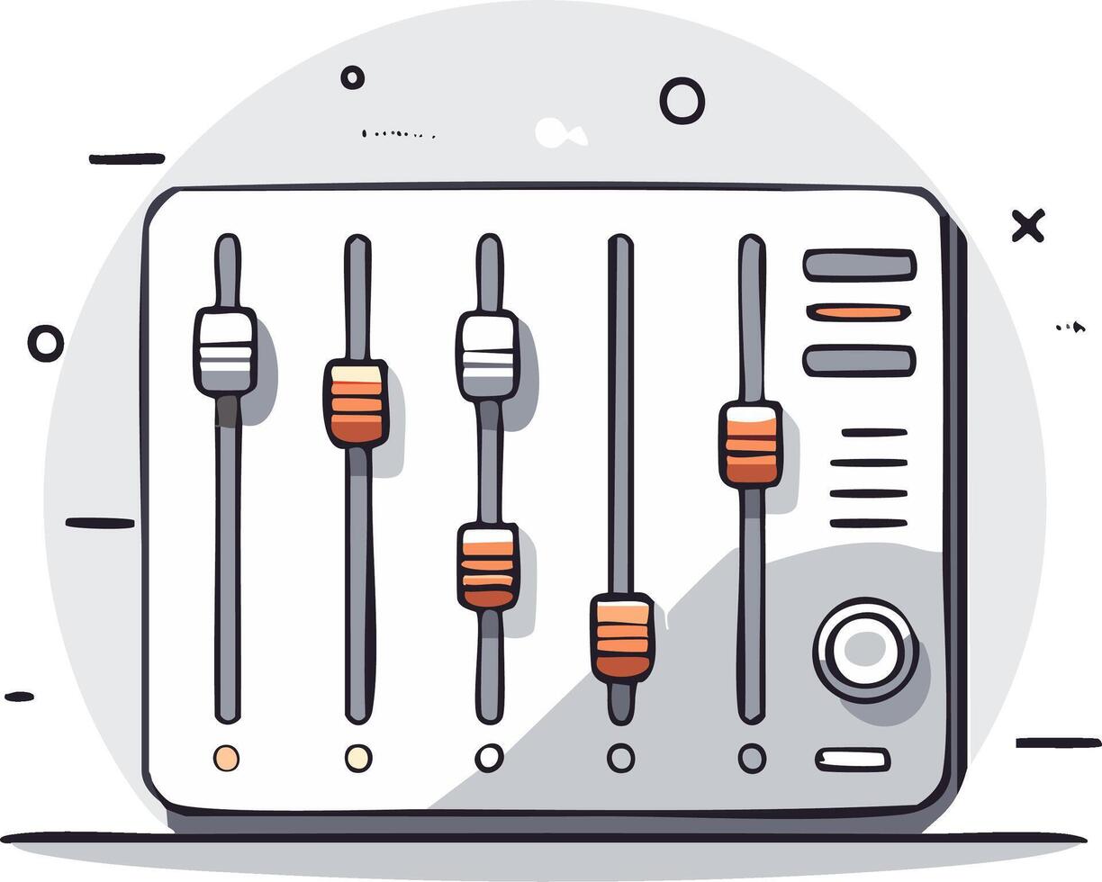 Sound Mixer Panel with Faders and Controls Hand Drawn Illustration for Audio Adjustment vector