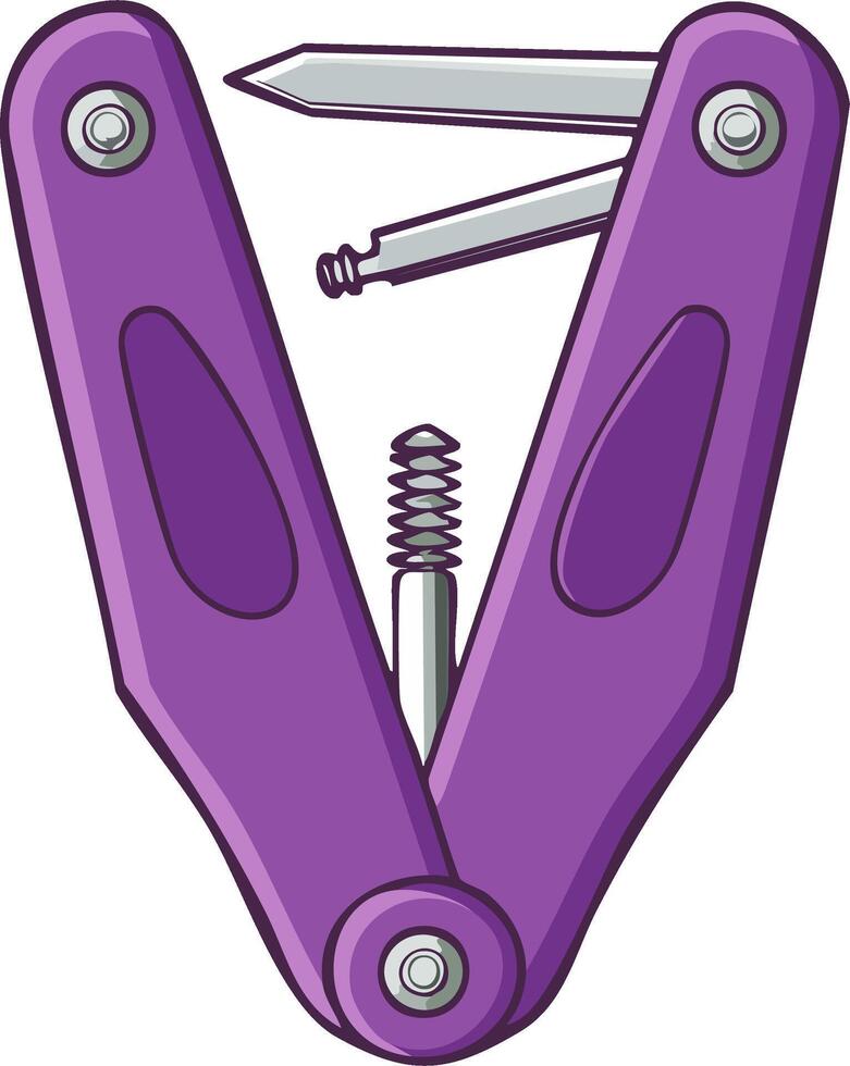 Purple Multitool with Various Tools Extended in a V Shape Open Position vector