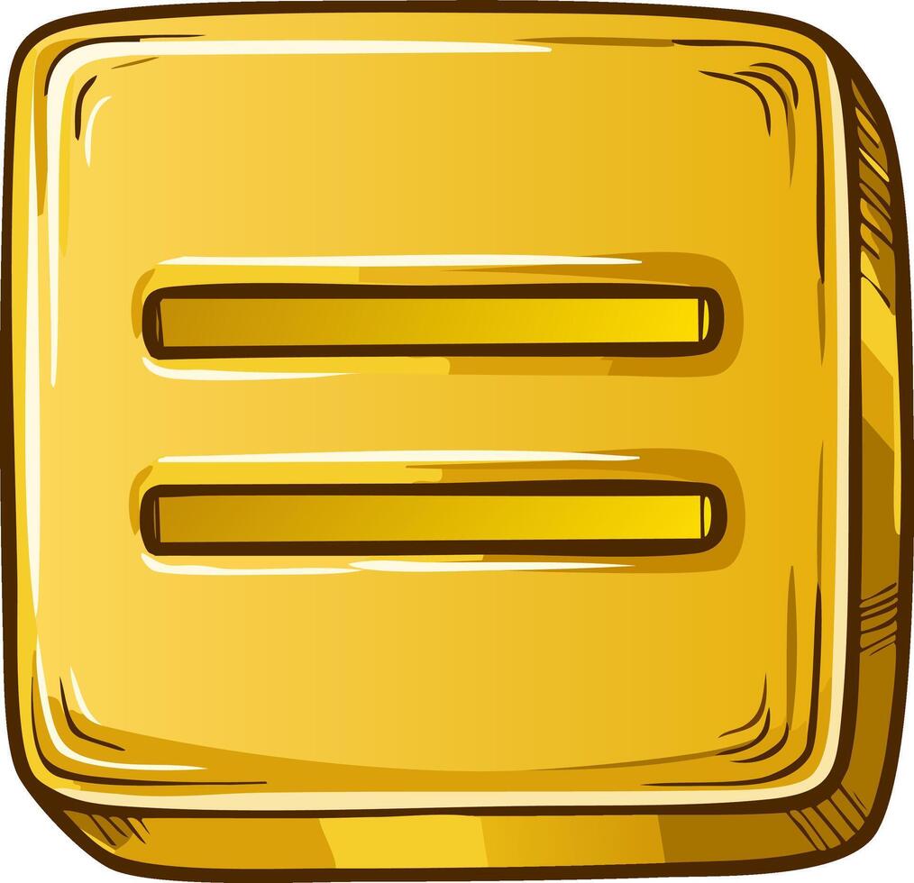 Shiny Golden Square Button Depicting the Equals Sign for Mathematical or Grammatical Use vector