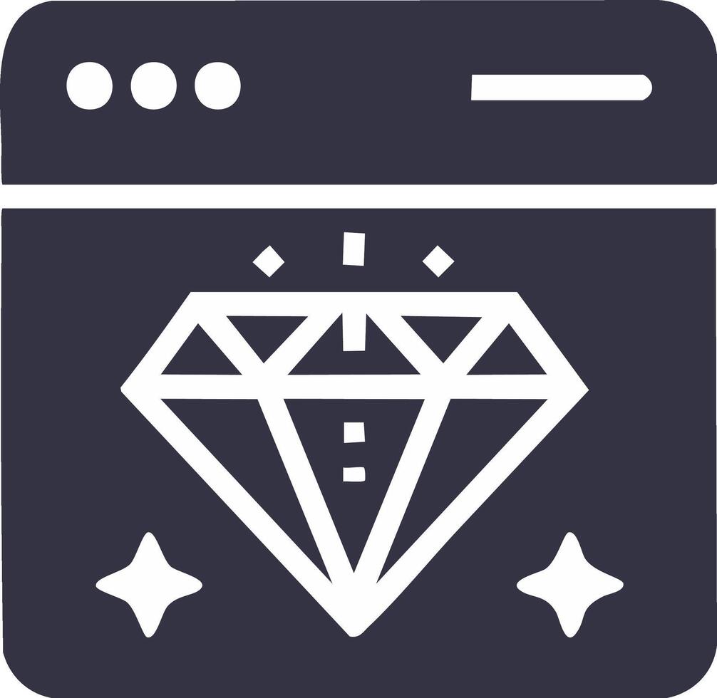 Shiny diamond icon representing excellence and value within a web browser window interface vector