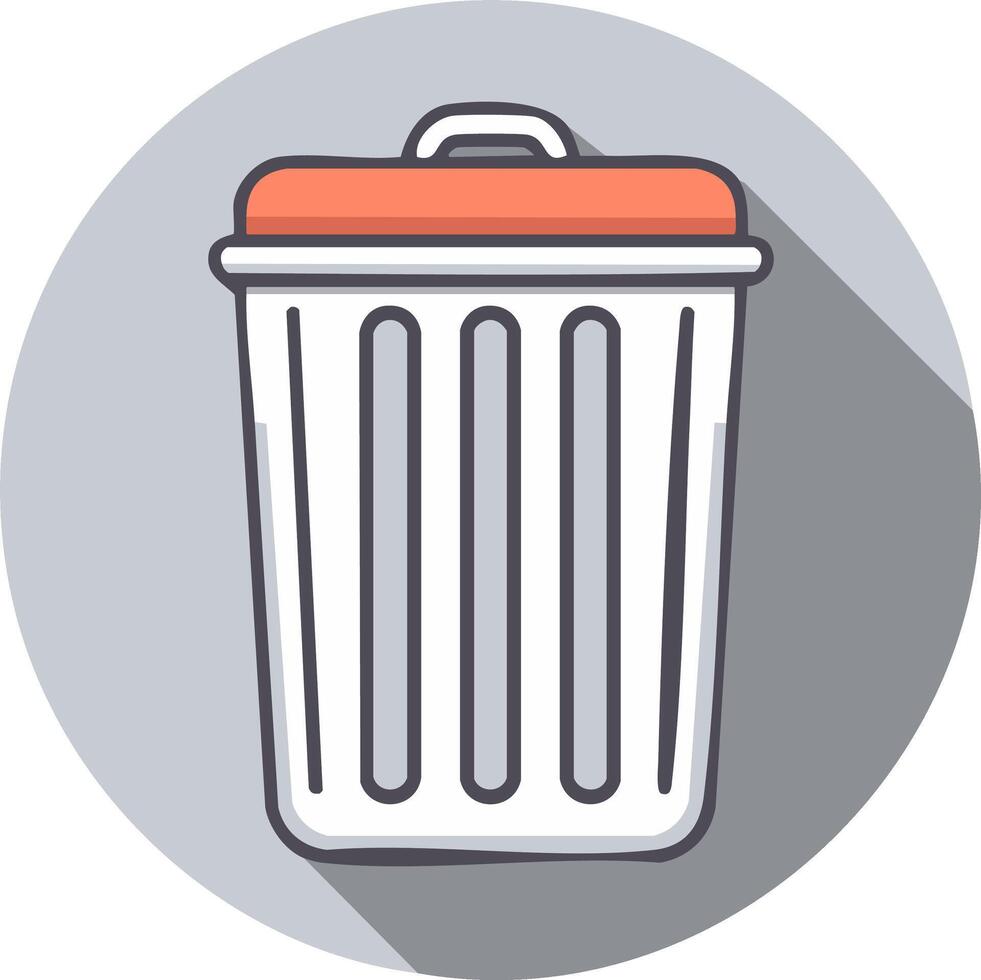 Trash Can Icon with Lid and Long Shadow in Flat Design Style vector