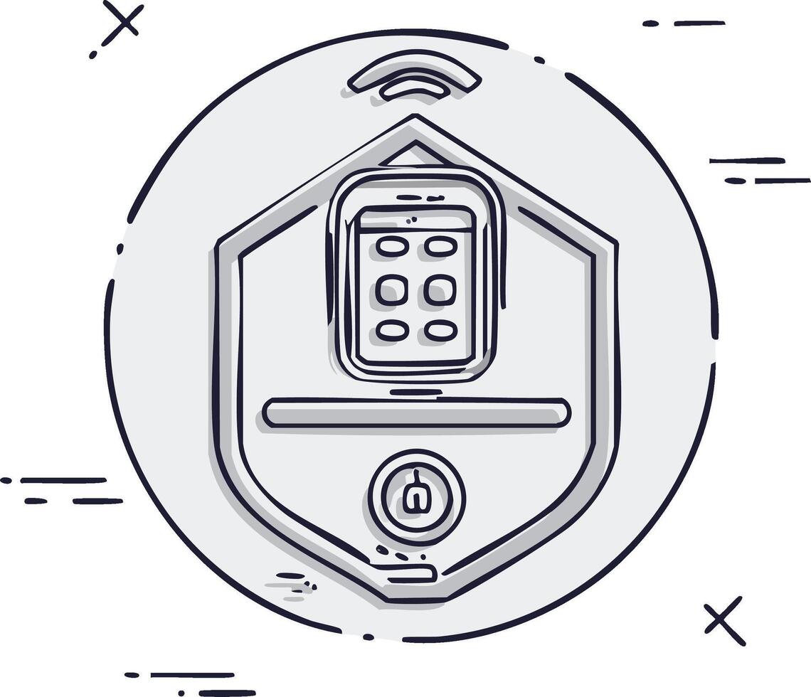 Smart Home Security System with Mobile App in Hand Drawn Style vector