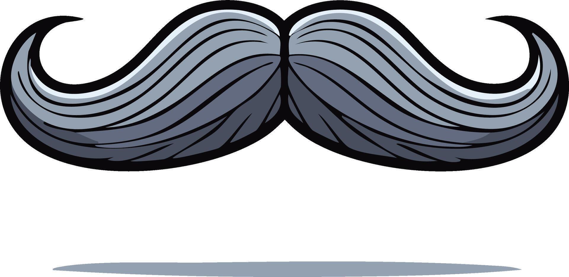 Stylized grey handlebar mustache with curved ends and a subtle shadow vector