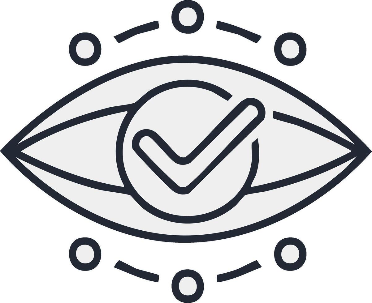 Eye scan complete icon. Vision check done . Verification approved eyesight concept. Security access validated. Retina approval vector