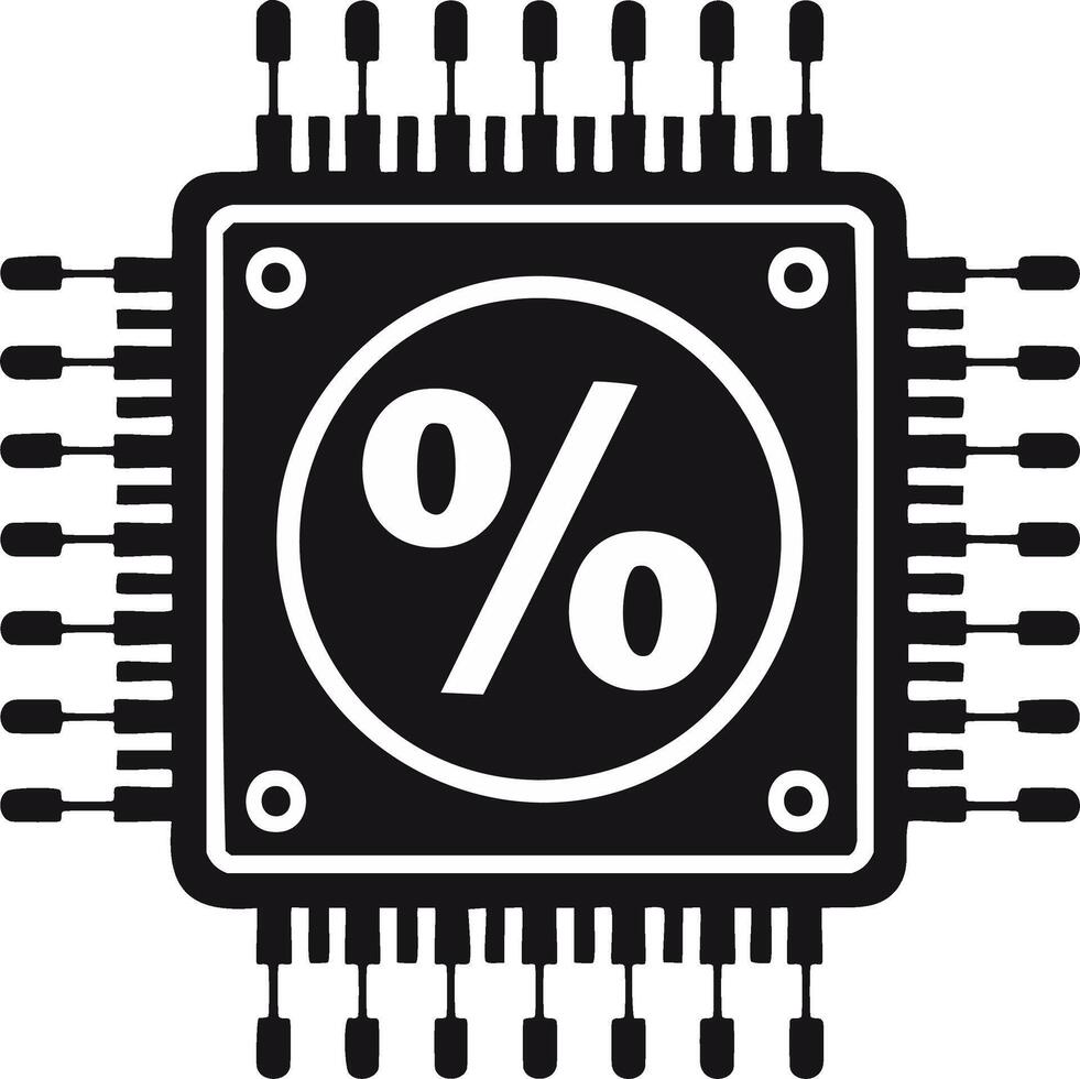 Microchip with percentage symbol representing data processing and financial technology vector