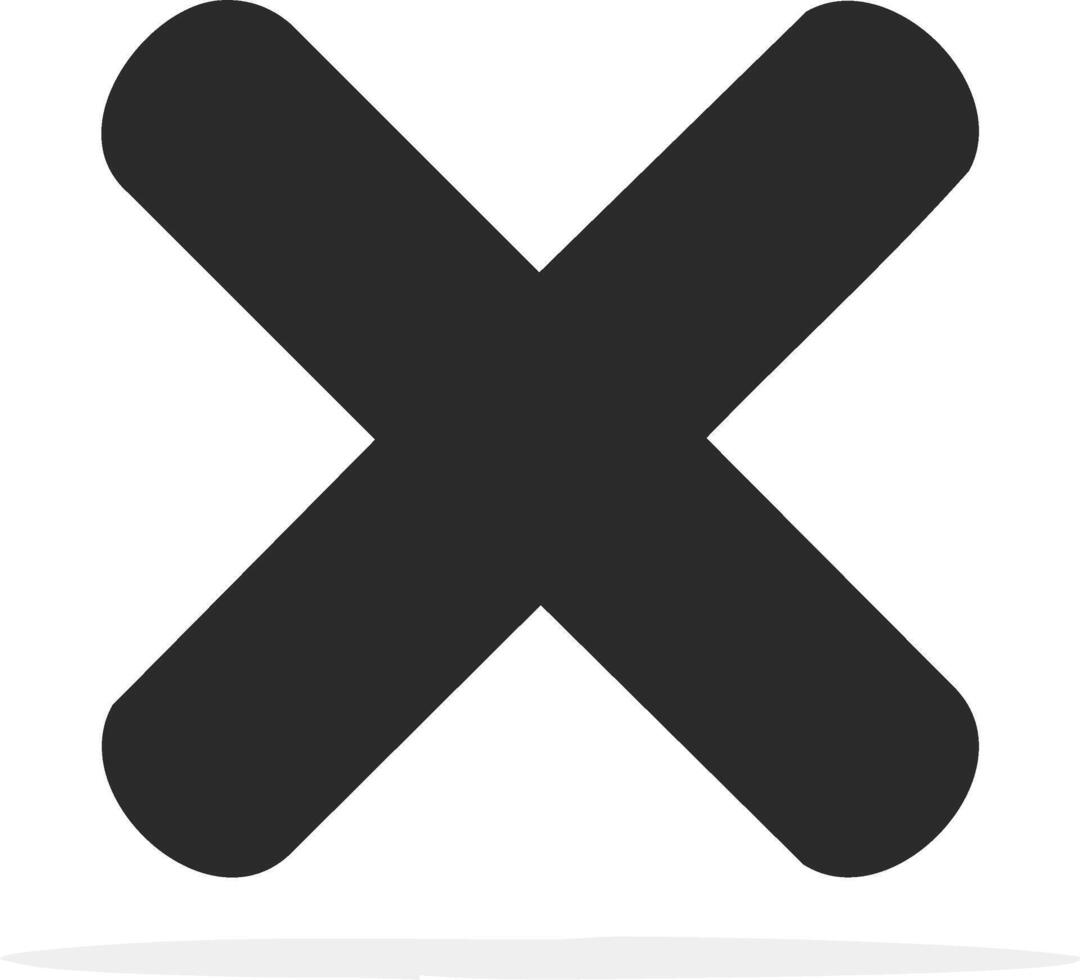Black X mark icon with rounded ends simple flat design symbol for close delete or wrong answer vector