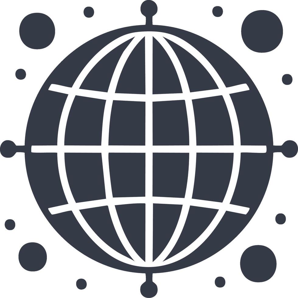 Global Network Icon Round World Grid with Connected Nodes Global Connection Diagram Graphic vector