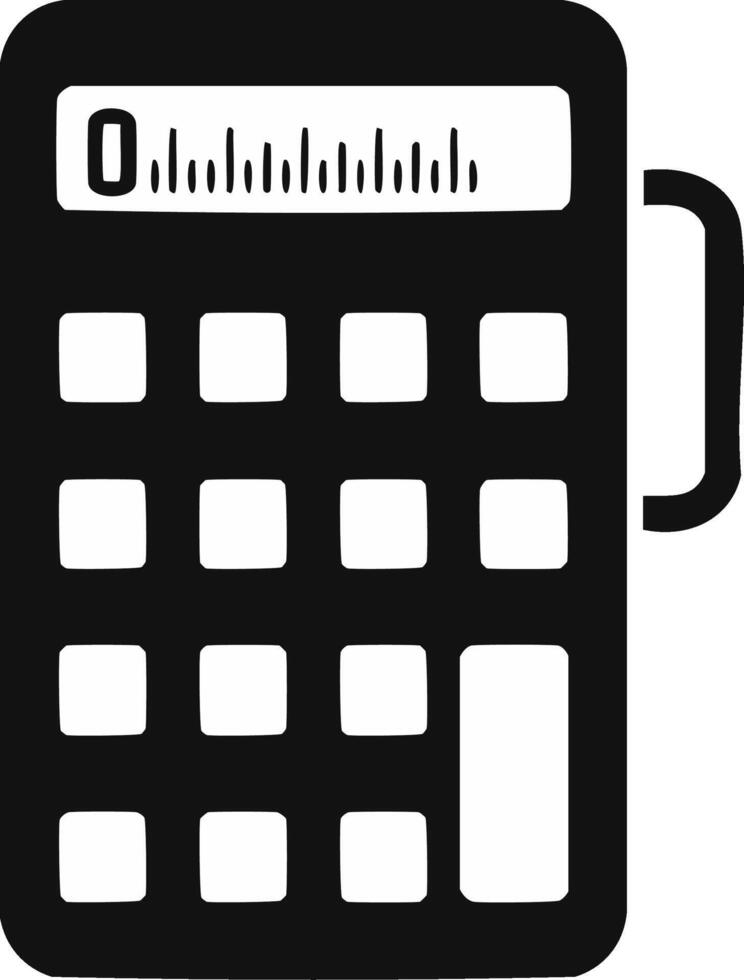 Simple black calculator icon with a digital display and keypad vector