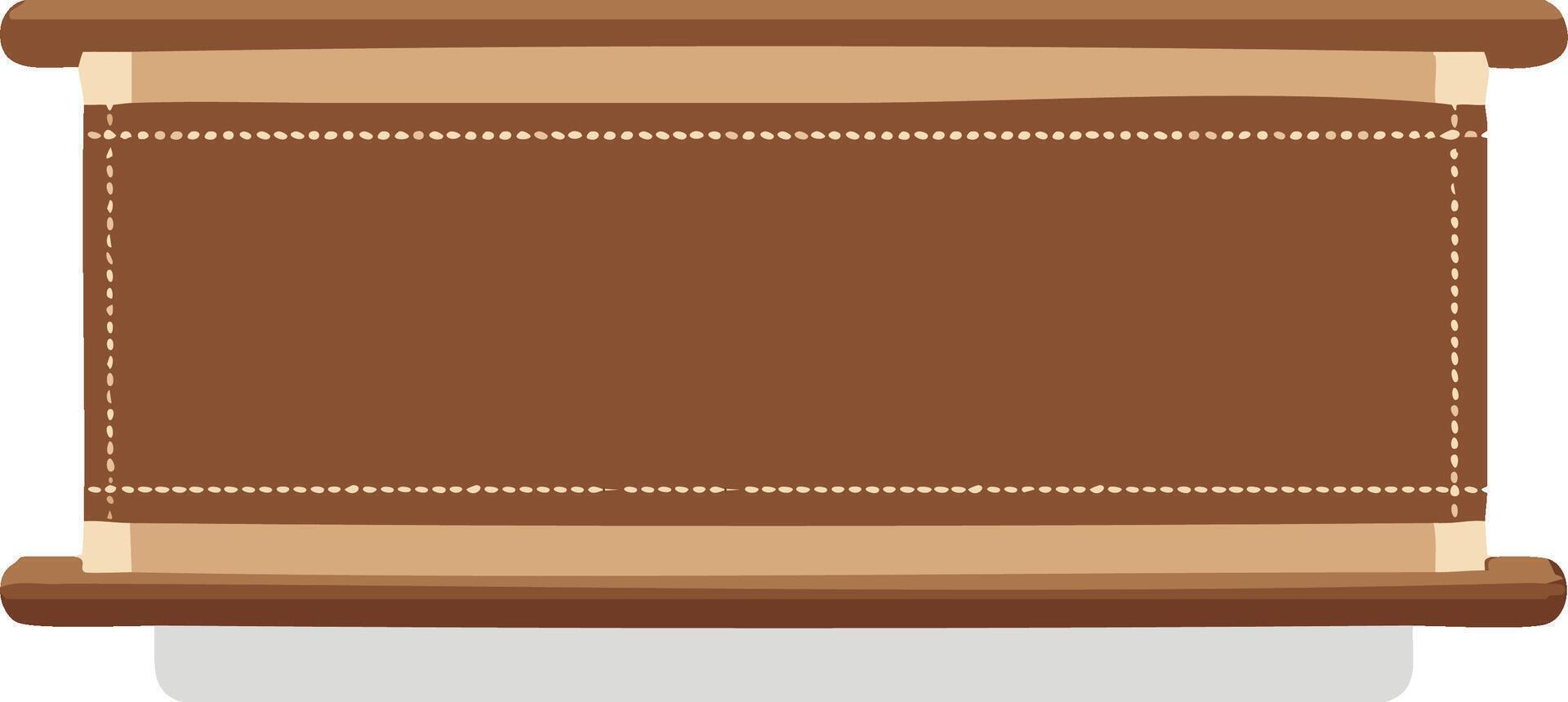 Rectangular box or container with stitching and layers of material in shades of brown and beige vector