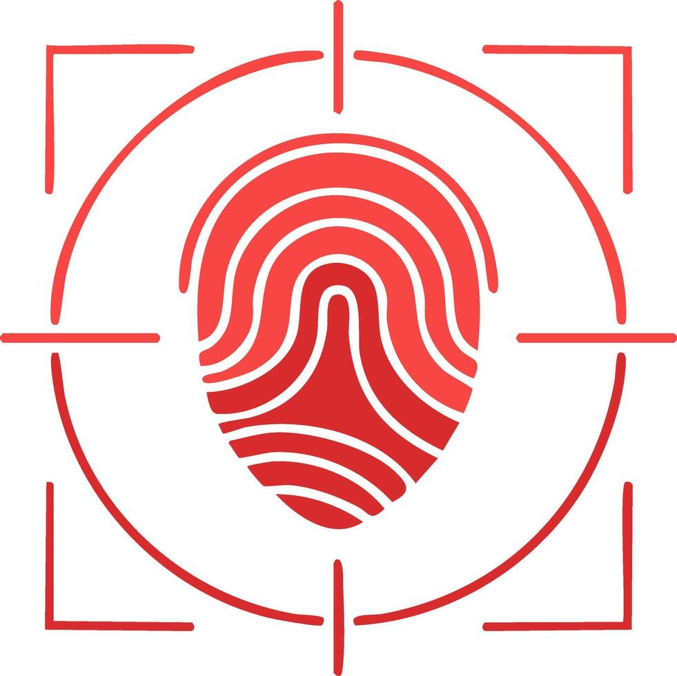 Red fingerprint scan security identification system, access control biometrics vector